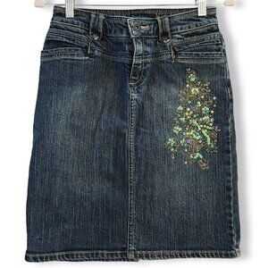 Vintage 90s Y2K Point Zero Sequin Denim Pencil Skirt Size 3 Fairy Boho